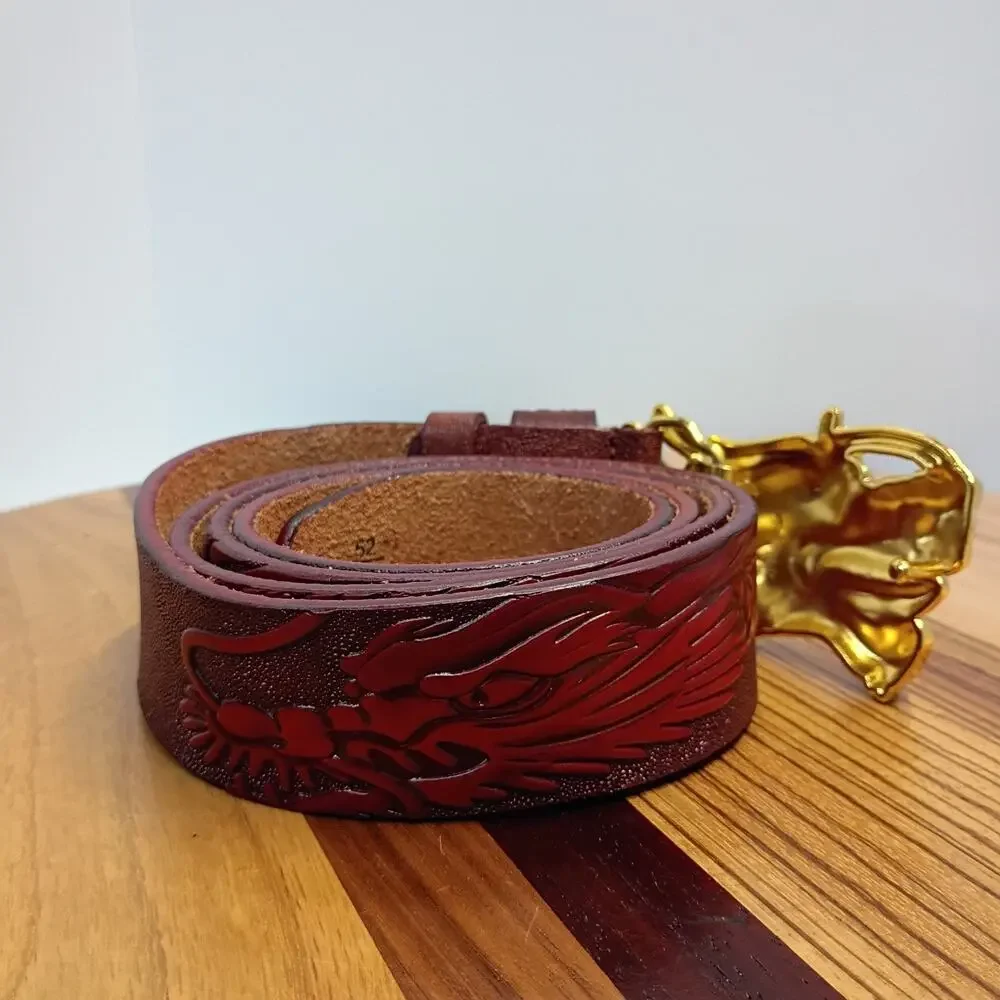 Fashion Dragon Head Buckle Male Cowhide Genuine Leather Belt Sz 52 Inch / 130